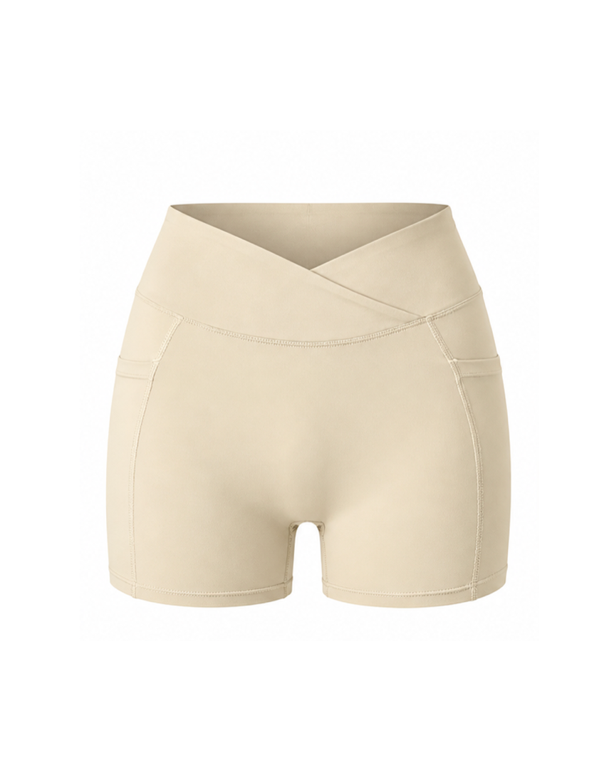 Crossover Waist Yoga Shorts with Pockets