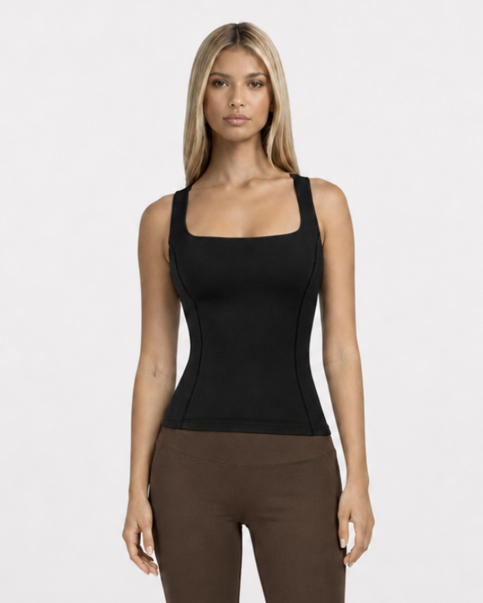 Square-neck open-back tank top